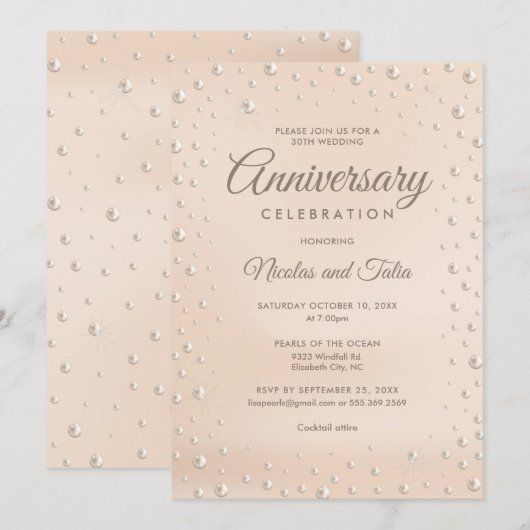 Invitation sur le thème de perle pour le 30e anniv (Devant / Derrière)
