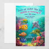 Invitation sur le thème de sous la mer. Fête d'enf (Devant / Derrière)