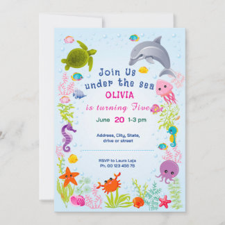 Invitation sur le thème de sous l'océan. Fête pour