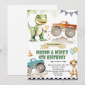 Invitation sur le thème des dinosaures de camion m (Devant / Derrière)