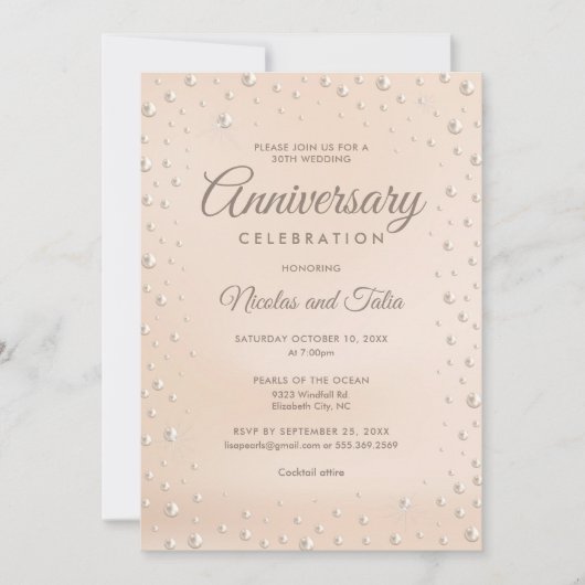 Invitation sur le thème des perles pour le 30ème a (Devant)