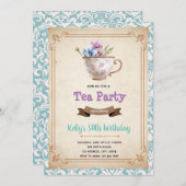 Invitation sur le thème d'une fête de thé rétro (Devant / Derrière)