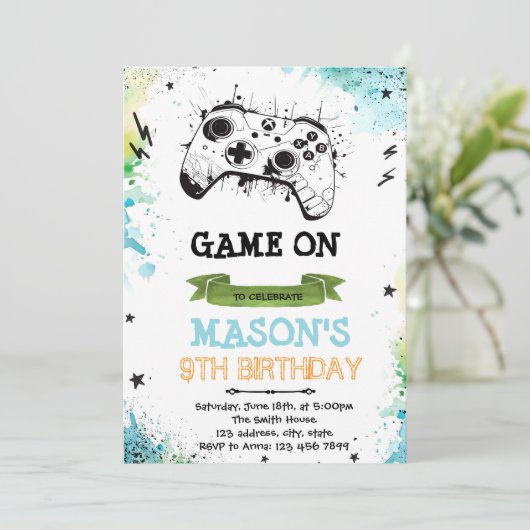 Invitation sur le thème Game boy (Debout devant)