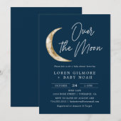 Invitation Sur Le Thème Lune Baby shower Indigo (Devant / Derrière)