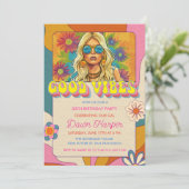 Invitation sur le thème rétro groovy hippie des an (Debout devant)