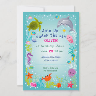 Invitation sur le thème sous la mer. Fête pour enf