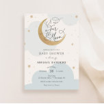 Invitation Sur l'invitation Baby shower Gold Moon Blue<br><div class="desc">Baby shower invitation avec la lune de gloire d'or et script amusant "Nous sommes sur la lune!" Personnalisez avec vos informations ou cliquez sur "cliquer pour customiser plus loin" pour ajuster le type de police,  la taille,  la couleur.</div>