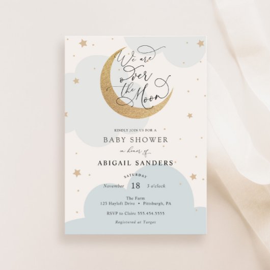 Invitation Sur l'invitation Baby shower Gold Moon Blue