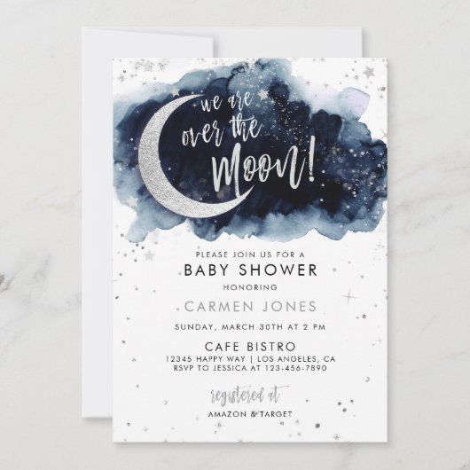 Invitation Sur l'Invitation du Baby shower de la Lune, Blue C (Devant)