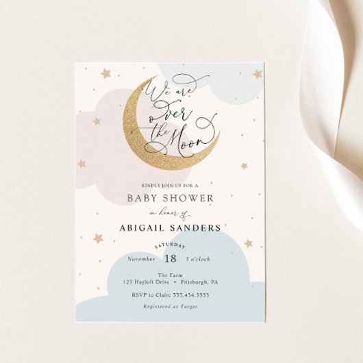 Invitation Sur l'invitation Moon Pink and Blue Baby shower