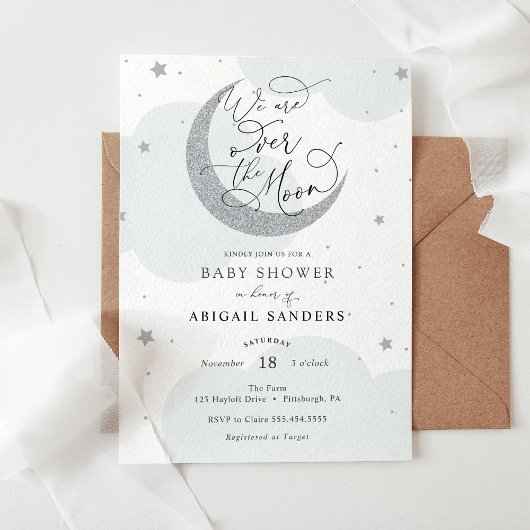 Invitation Sur l'invitation Moon Silver Blue Baby shower