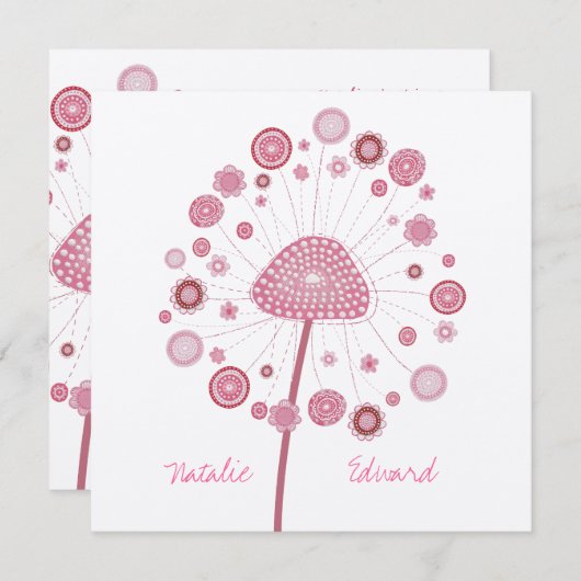 Invitation sur mesure de Dandelion rose Mariage (Devant / Derrière)