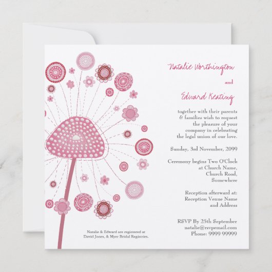 Invitation sur mesure de Dandelion rose Mariage (Dos)