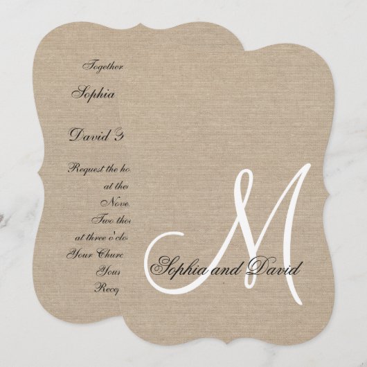 Invitation sur mesure de Mariage de toile rustique (Devant / Derrière)