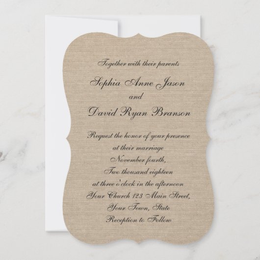 Invitation sur mesure de Mariage de toile rustique (Dos)