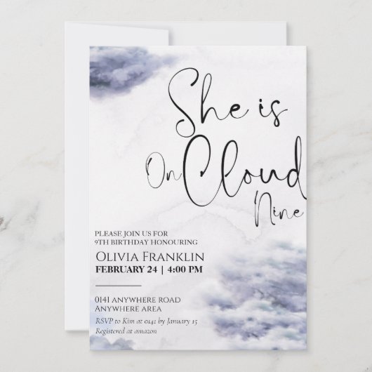 Invitation sur nuage neuf ans (Devant)