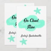Invitation Sur nuage neuf nuages pastel vert étoile bachelore (Devant / Derrière)