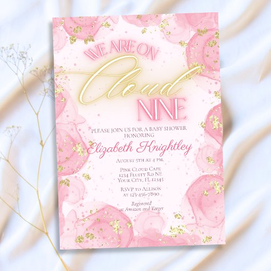 Invitation Sur Pink Cloud Neuf 9 Baby shower Gold Parties sci