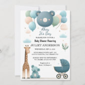 Invitation Sur Soft Boho Bear Blue Cub Welcome Baby Boy Shoy (Devant)