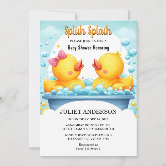 Invitation Sur Toam Pool Baby shower en caoutchouc Twin Bassh (Devant)