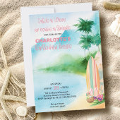 Invitation Surboard Watercolor Beach Anniversaire Bash
