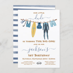 Invitation Surf 1er anniversaire fête Clothesline