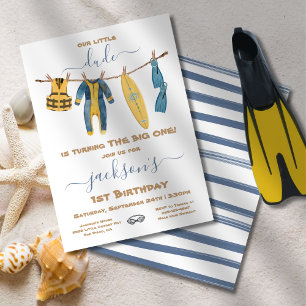 Invitation Surf 1er anniversaire fête Clothesline