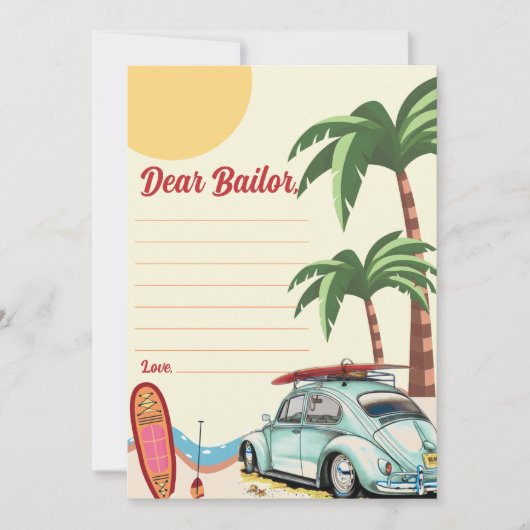 Invitation Surf Beach Anniversaire Fête Heure Capsule Note Ca (Devant)