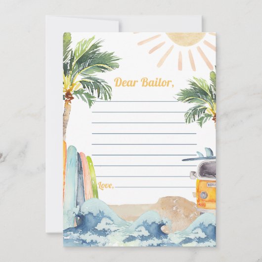 Invitation Surf Beach Anniversaire Fête Heure Capsule Note Ca (Devant)