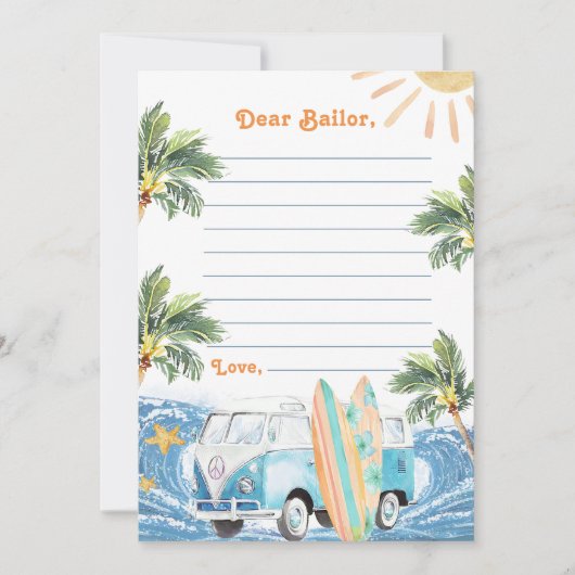 Invitation Surf Beach Anniversaire Fête Heure Capsule Note Ca (Devant)