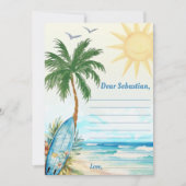 Invitation Surf Beach Anniversaire Fête Heure Capsule Note Ca (Devant)