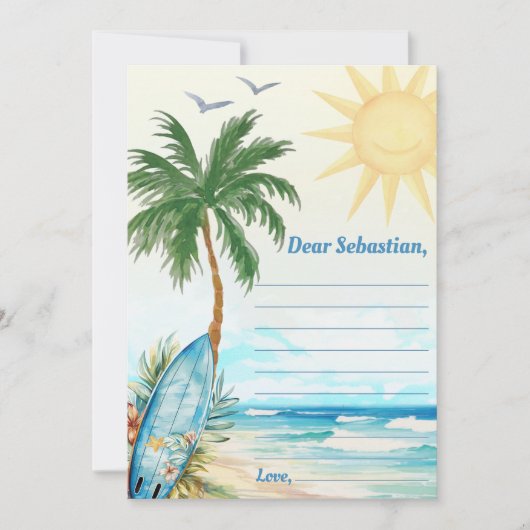Invitation Surf Beach Anniversaire Fête Heure Capsule Note Ca (Devant)