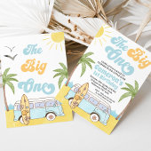 Invitation Surf bleu jaune rétro Big One 1er anniversaire