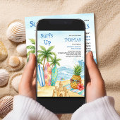 Invitation Surf ça décolle Aloha Plage Tropicale Anniversaire