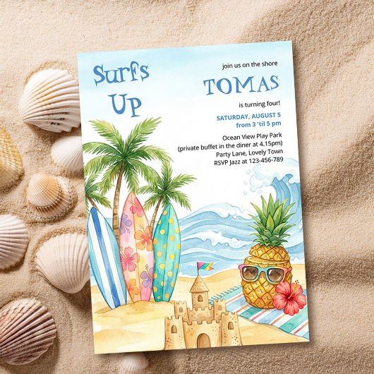 Invitation Surf ça décolle Aloha Plage Tropicale Anniversaire