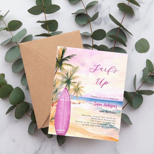 Invitation Surf de plage rétro surf de plage rose anniversair