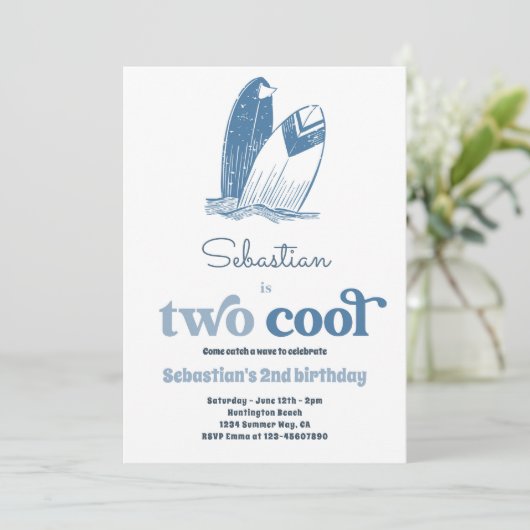Invitation Surf Deux Cool Surf moderne 2e fête d'anniversaire (Debout devant)