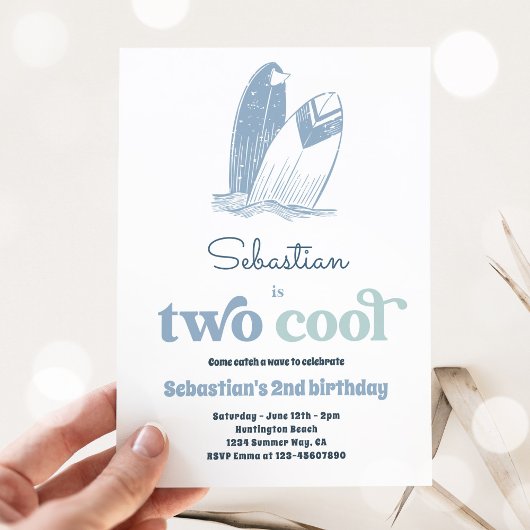 Invitation Surf Deux Cool Surf moderne 2e fête d'anniversaire