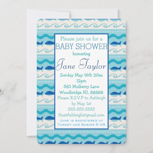 Invitation Surf 'N Fishies Baby shower nautique (Devant)