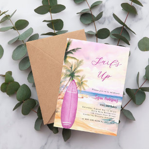 Invitation Surf plage surf de plage rose fille fête d'anniver