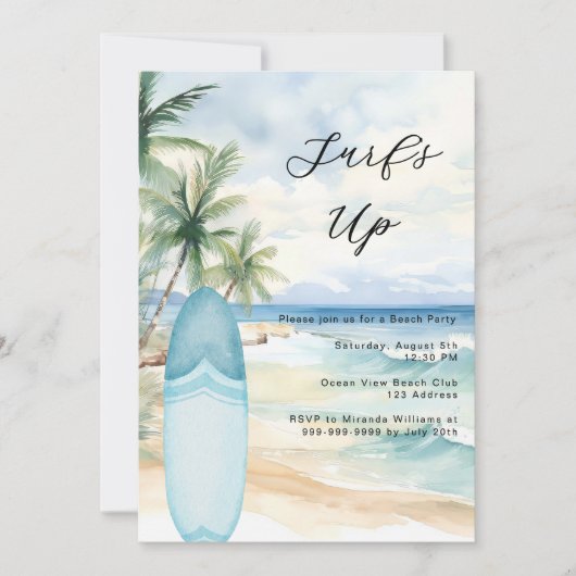 Invitation Surf plage surf plage plage fête d'été (Devant)