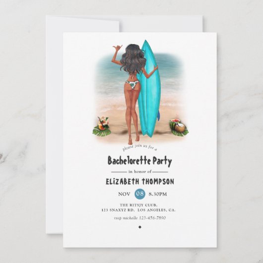 Invitation Surf Rustique été Plage vacances Bachelorette (Dos)