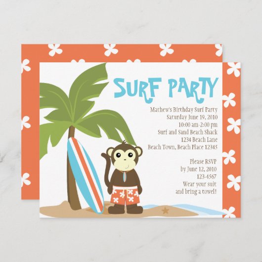 Invitation Surf singe (Devant / Derrière)