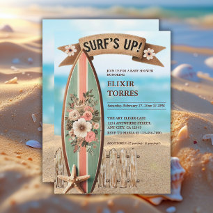 Invitation Surf sur le Baby shower Floral Vintage