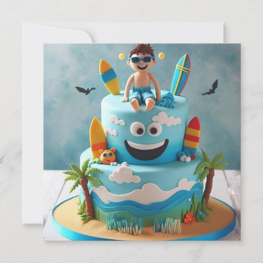 INVITATION SURF ! UN ENFANT DE SURFER SUR UN CAKE ANNIVERSAIR (Devant)