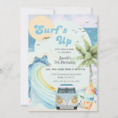 Invitation Surf Up Beach Surf bleu rétro été Anniversaire (Devant)