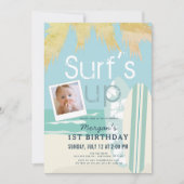 Invitation Surf Up Boy Surfboards Beach Photo 1er anniversair (Devant)