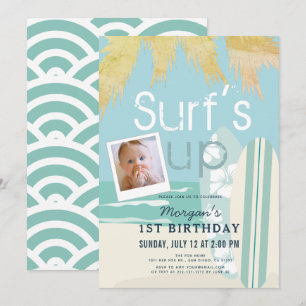 Invitation Surf Up Boy Surfboards Beach Photo 1er anniversair