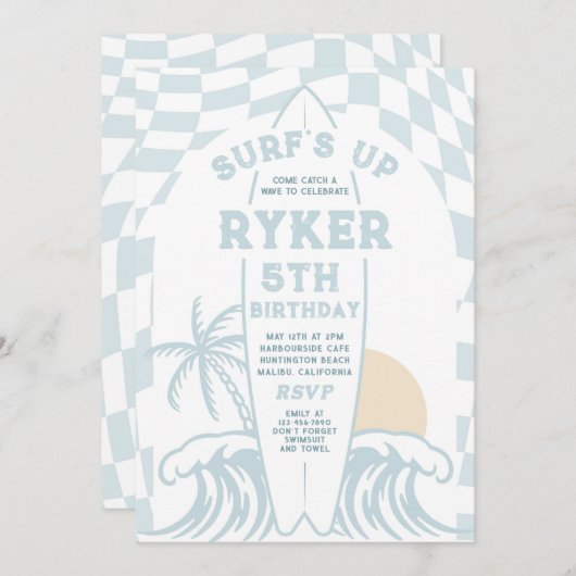 Invitation Surf Up Moderne Surboard Beach Anniversaire (Devant / Derrière)