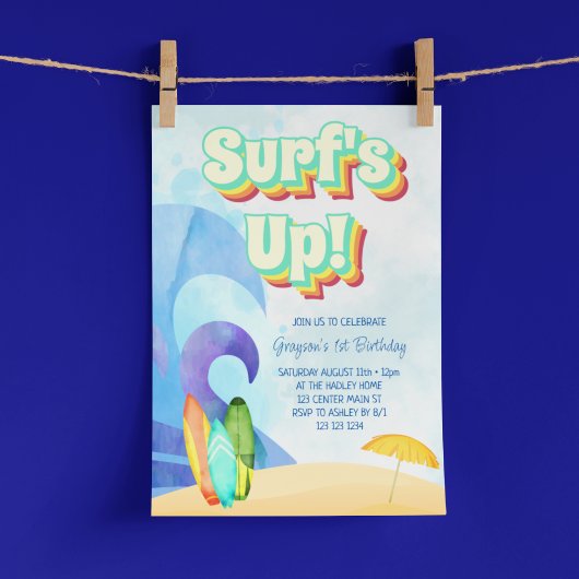 Invitation Surf Up Retro Beach Premier anniversaire